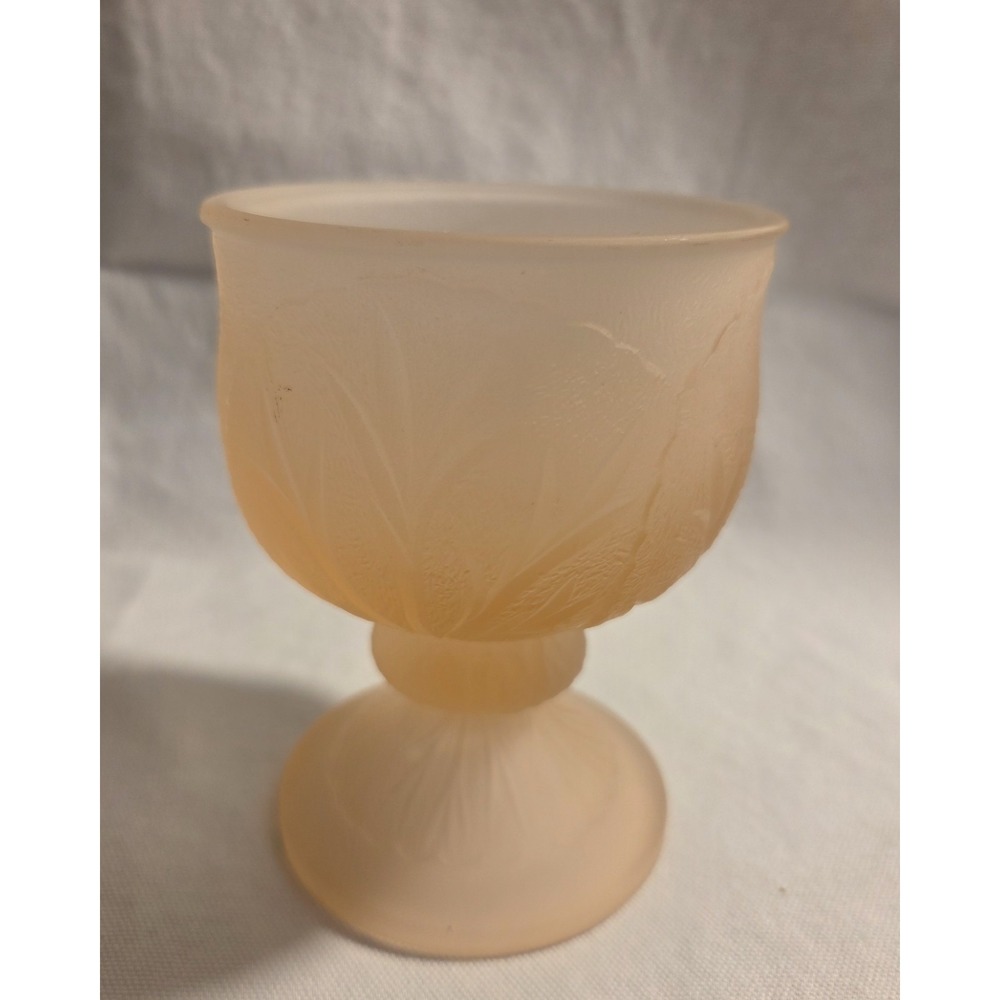 Indiana Glass Pebble Leaf Twiggy Pink Frosted Water Goblet 4 5/8" Vintage